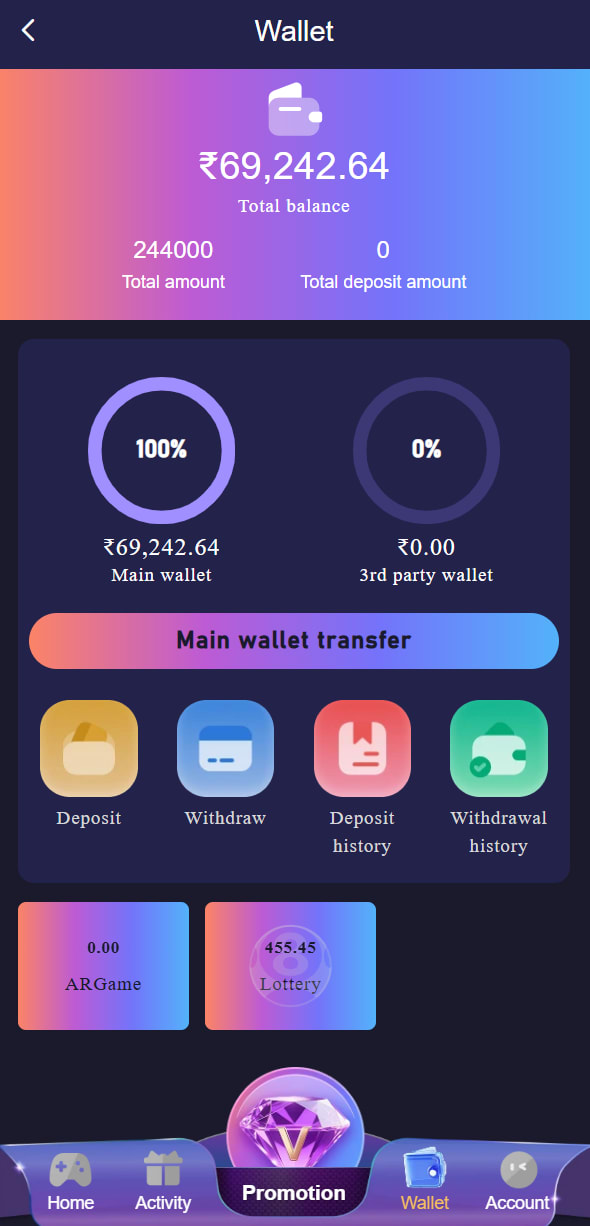 jai club wallet balance page — main balance bonus balance transaction history India