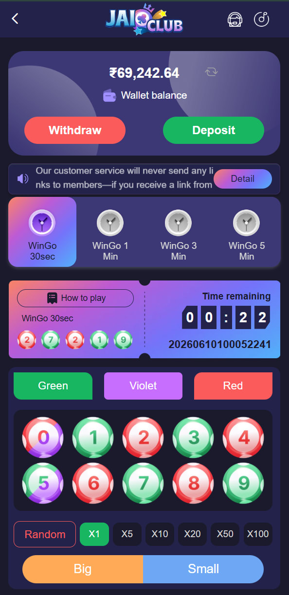 jai club wingo colour prediction game — green red violet colour rounds India