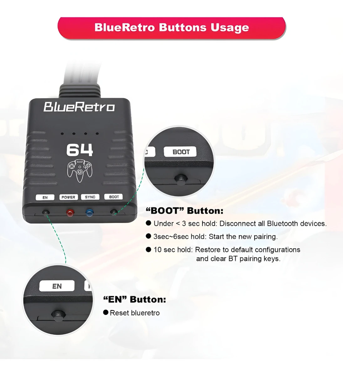 Adaptador Blueretro 4 Mandos Bluetooth Nintendo64 Servitae - Image 2