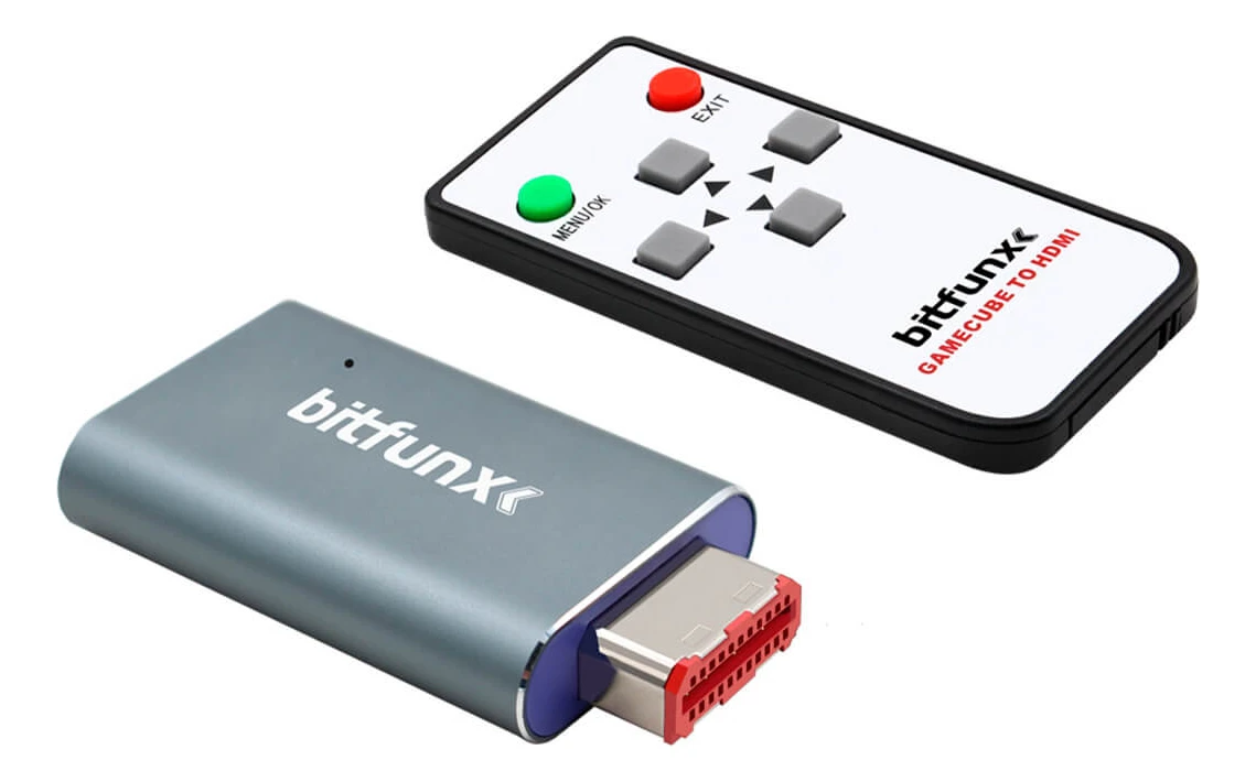 Adaptador GC2HDMI Bitfunx que convierte la señal de video de Nintendo GameCube a HDMI para jugar en alta definición