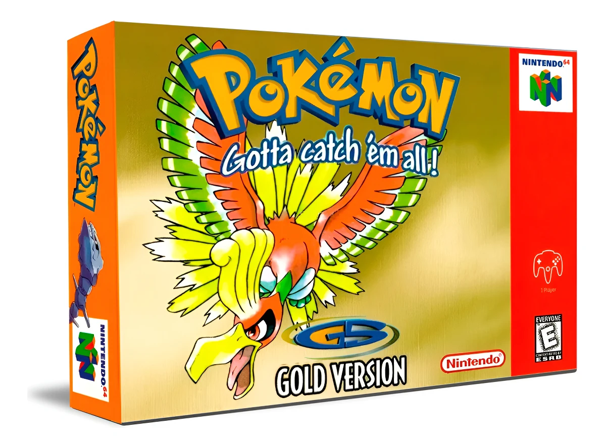 carátula de Pokémon Gold Version para Nintendo 64, edición clásica del juego de aventuras y colección de criaturas