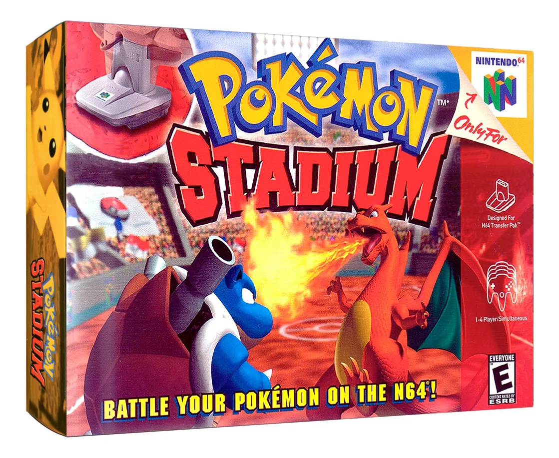 Cartucho físico de Pokémon Stadium en su caja original para consola Nintendo 64, listo para batallas Pokémon