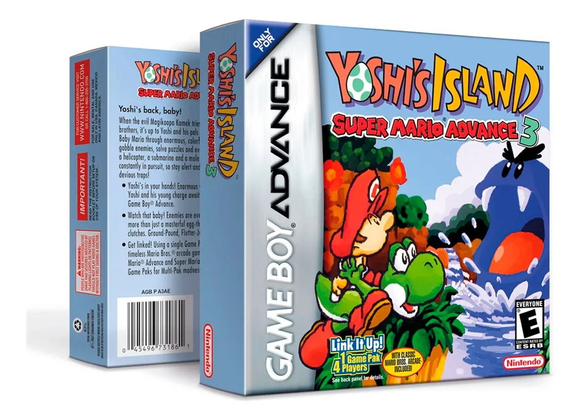 Cartucho de Super Mario Advance 3 Yoshi's Island para Game Boy Advance, juego de plataformas con Yoshi y Mario