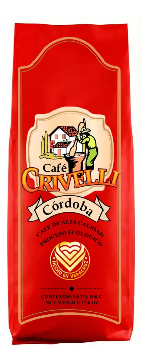 Café molido 500 gramos Crivelli Córdoba ecológico de exportación, ideal para preparar café de alta calidad en casa u oficina