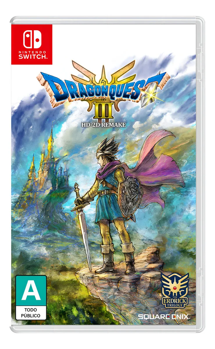 Portada del juego Dragon Quest III HD Remake para Nintendo Switch, edición física con arte clásico de la saga RPG