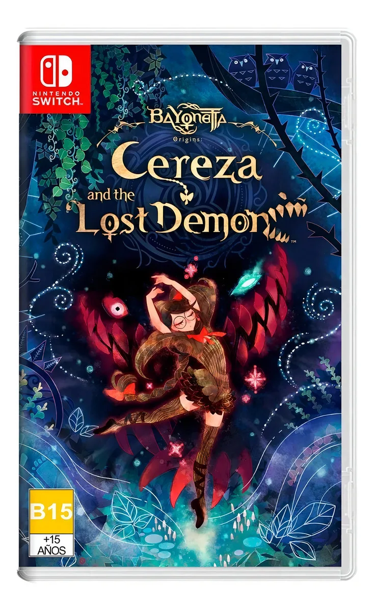 Portada del juego Bayonetta Origins: Cereza and the Lost Demon para Nintendo Switch, edición física con arte de Cereza y el bosque encantado