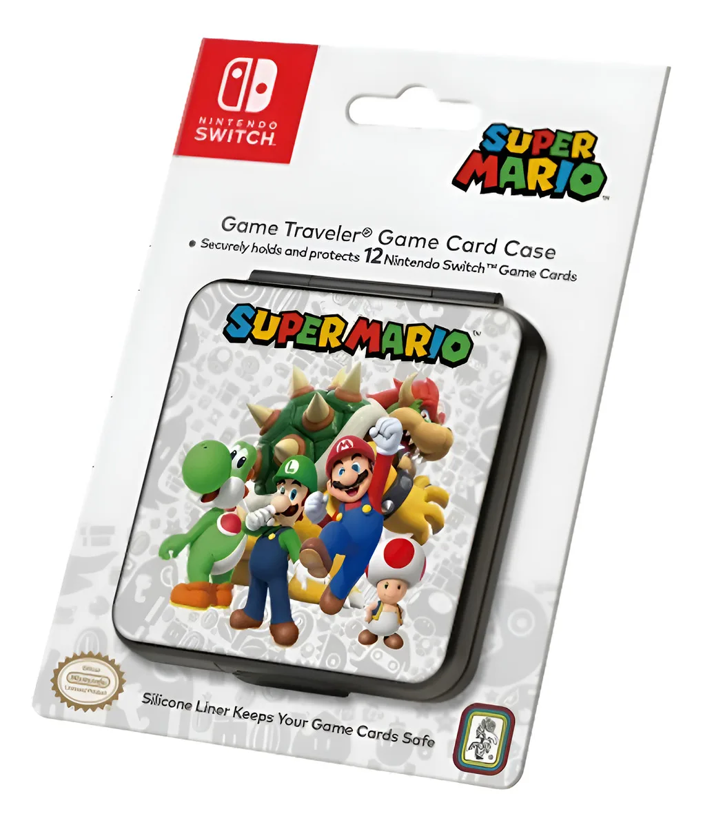 Estuche porta juegos con diseño de Super Mario para Nintendo Switch, ideal para transportar y proteger tus cartuchos de videojuegos