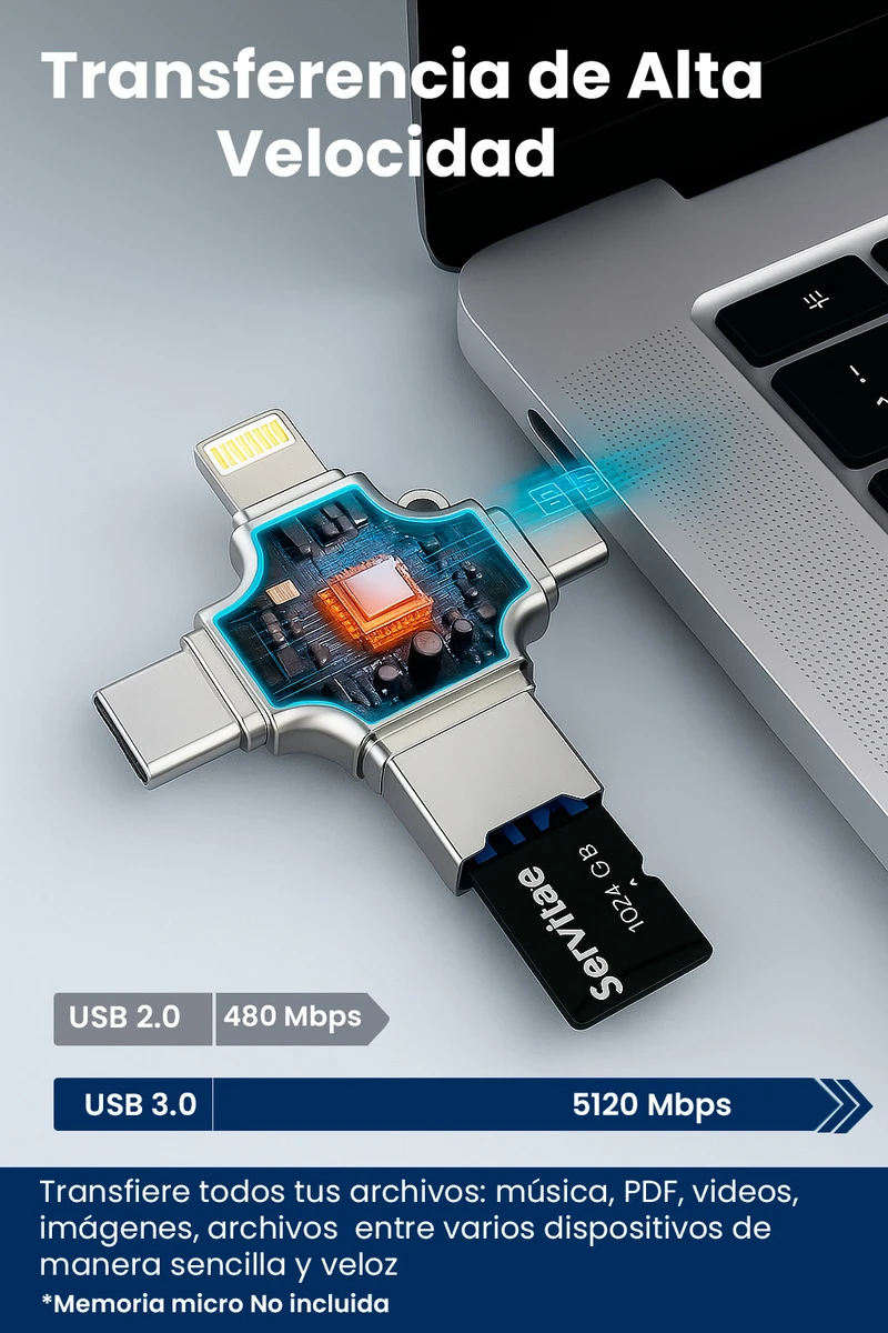 Servitae Lector OTG 4en1 USB3.0 C Lightning MicroUSB MicroSD - Image 6