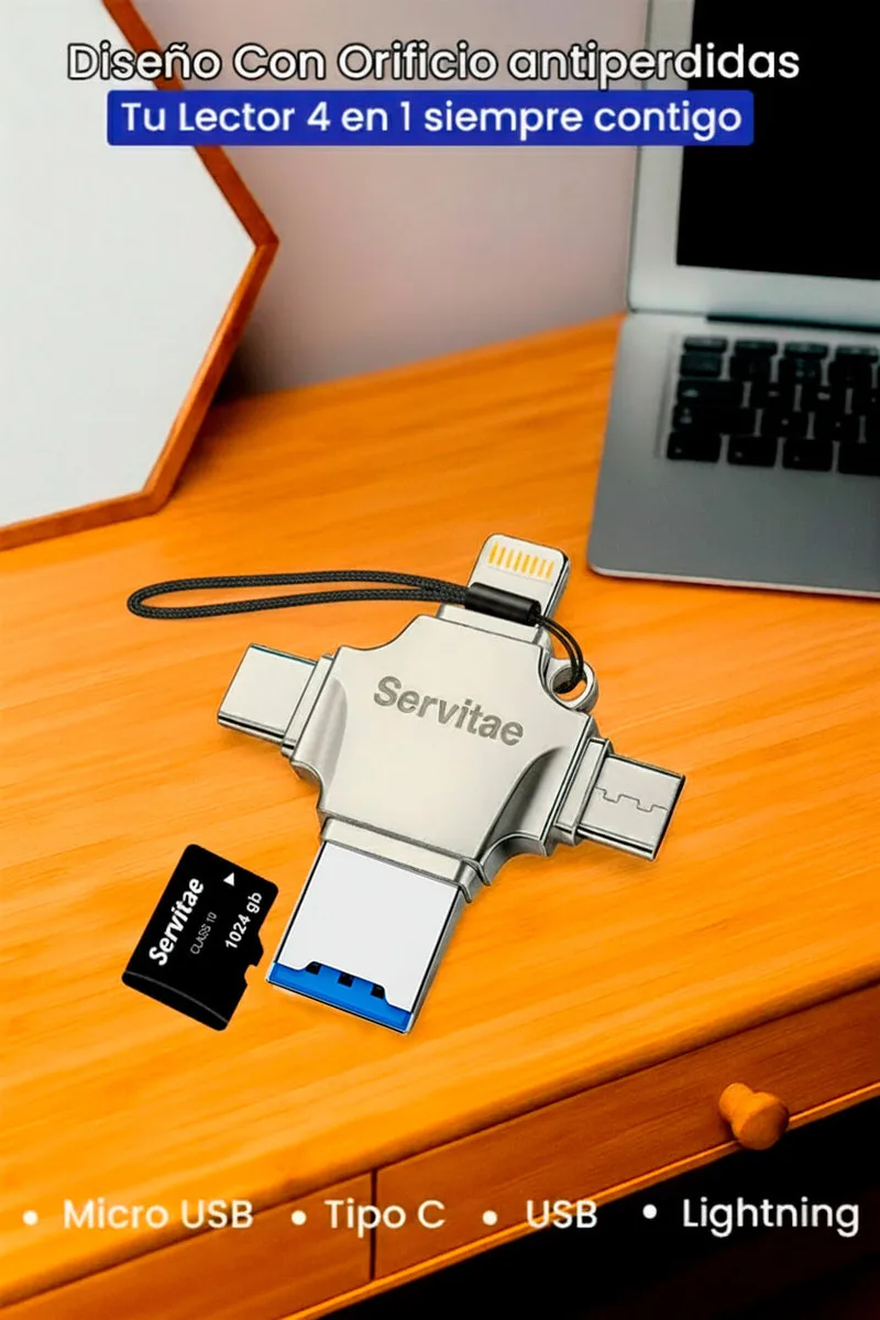 Servitae Lector OTG 4en1 USB3.0 C Lightning MicroUSB MicroSD - Image 7