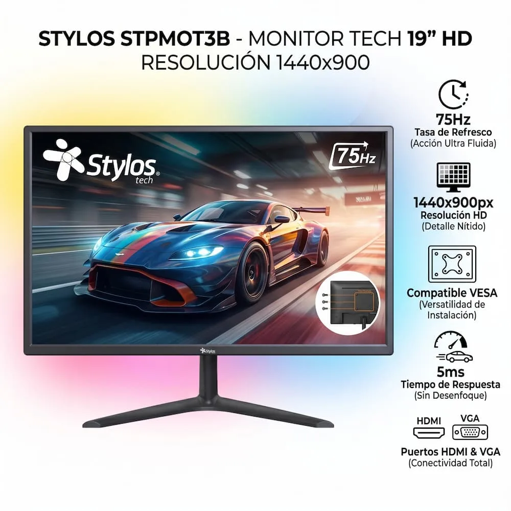 Stylos STPMOT3B Monitor Tech 19" HD Resolución 1440x900 - Image 5