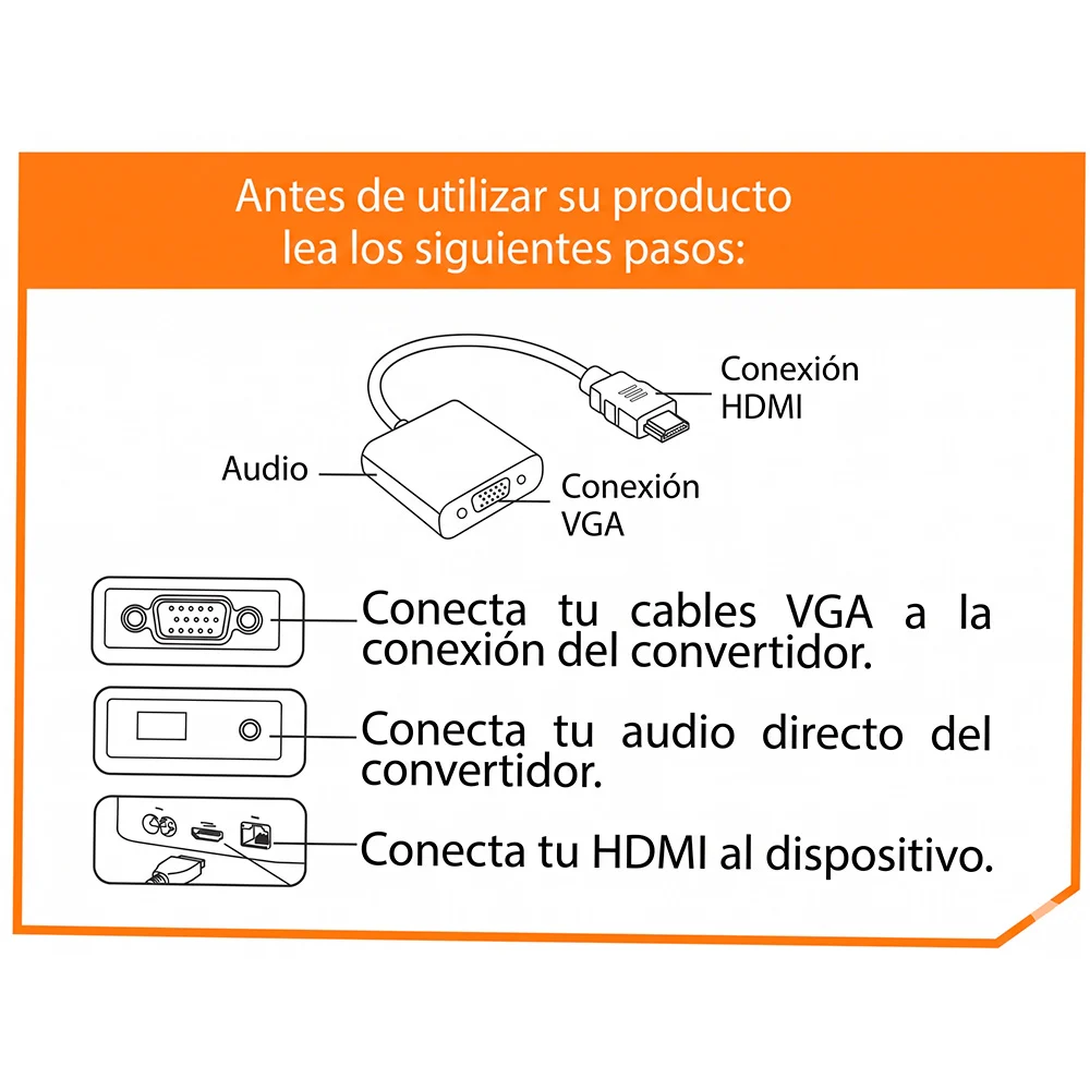 ADAPTADOR STYLOS VGA HEMBRA A HDMI MACHO CON AUX 3.5MM - Image 2