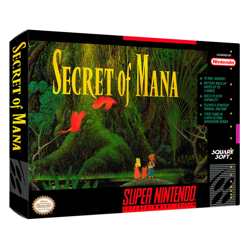 Cartucho original de Secret of Mana para Super Nintendo en caja completa con manual, nuevo y sellado, ideal para coleccionistas
