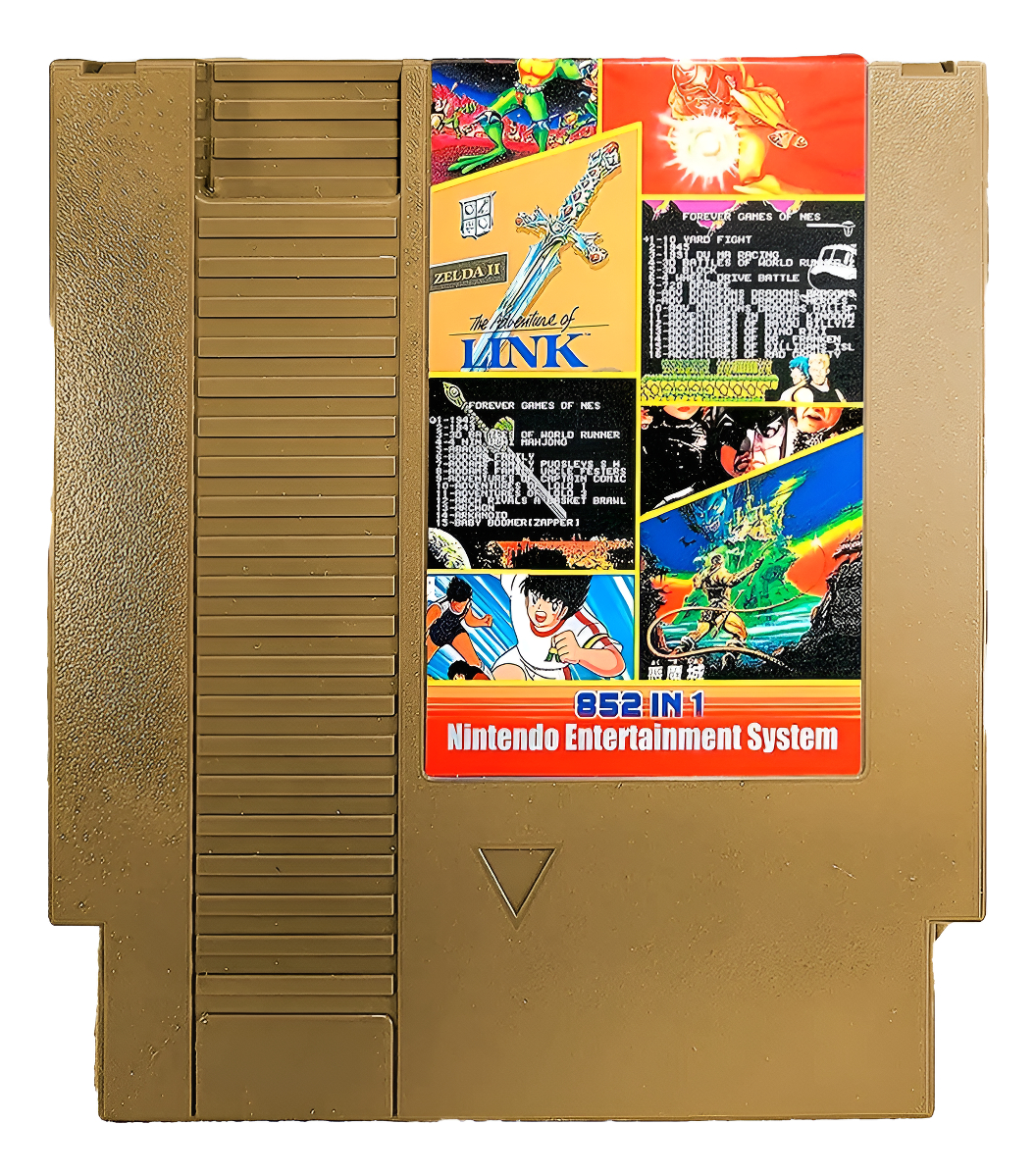 Cartucho fisico edicion dorada con 852 juegos clasicos de NES compatible con consolas originales y clones retro