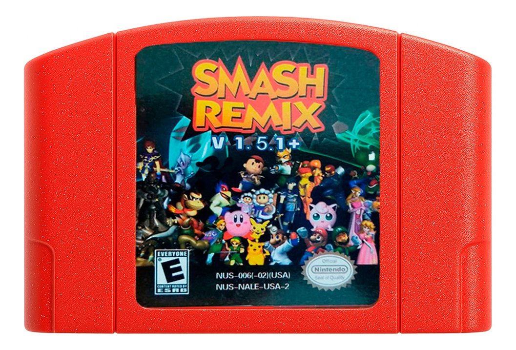 Portada de Super Smash Remix V1.51 para Nintendo 64, edicion especial con personajes clasicos y jugabilidad mejorada para combates multijugador