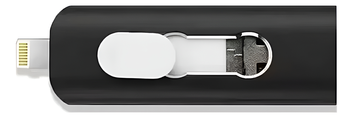 Memoria USB 3 en 1 de 1TB en color negro con conectores Lightning, micro USB y USB 3.0 para iPhone, Android y PC en servitae.mx