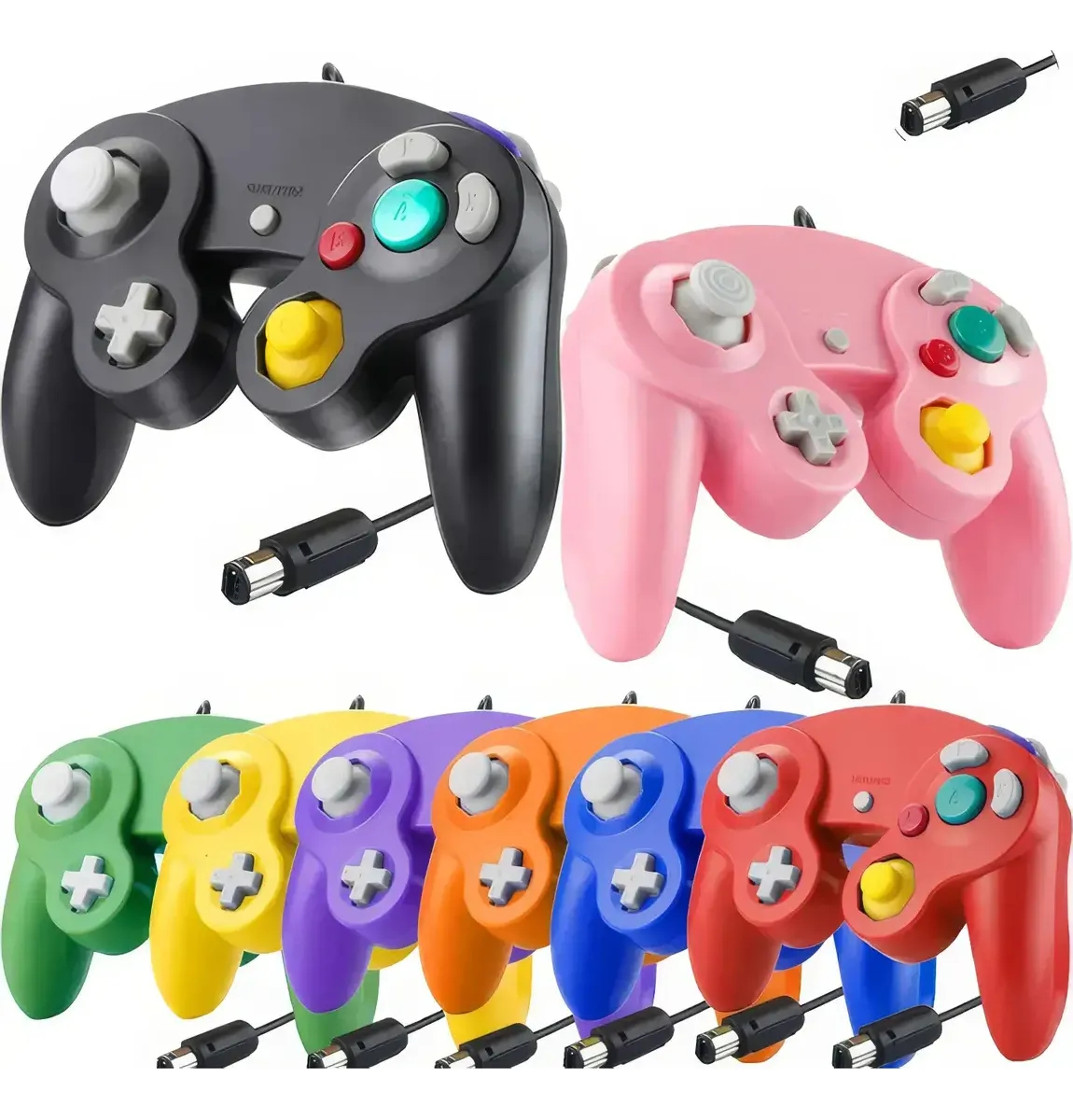 Control Joystick Nintendo Gamecube alámbrico análogo Servita color negro con cable de 1.8 metros, joystick de caucho y botones A/B/X/Y para jugar en GameCube