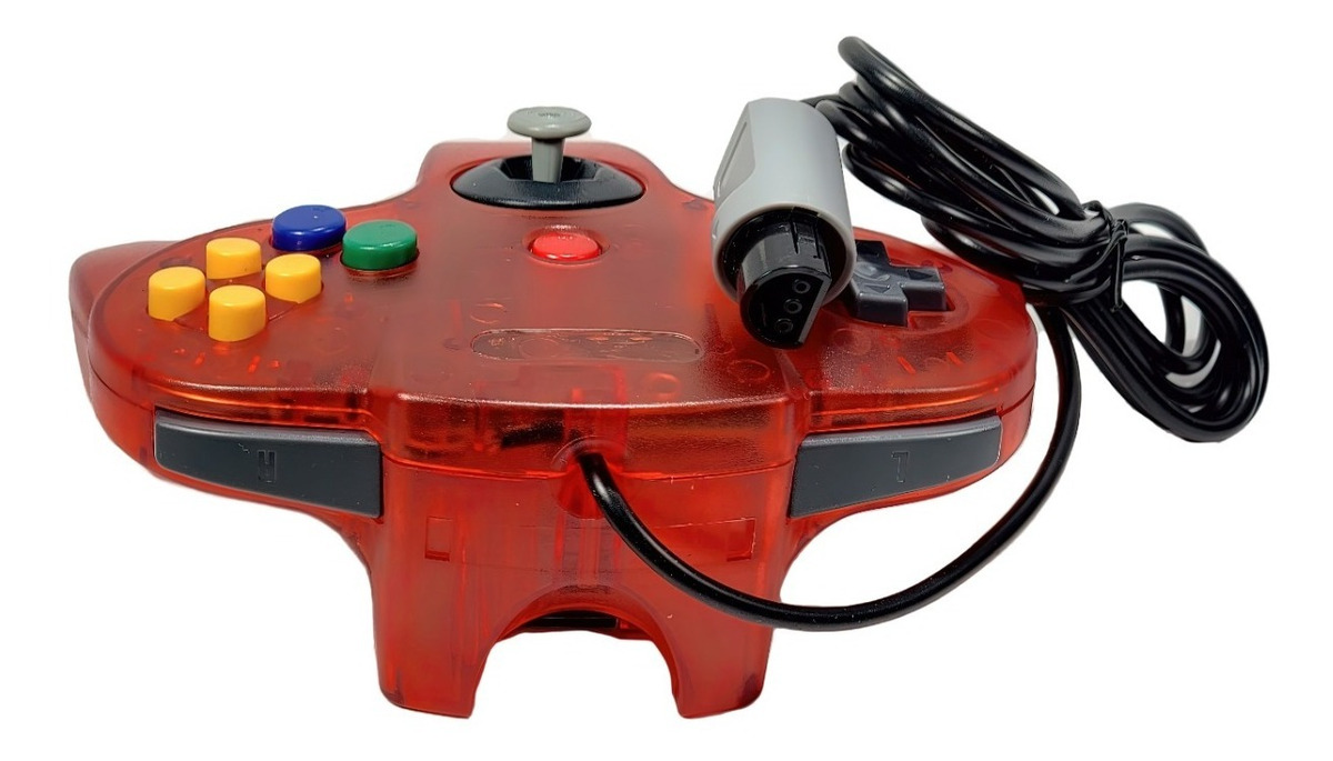 Control joystick rojo para Nintendo 64 de Servitae con diseño clásico, joystick central y botones de acción, compatible con consola N64