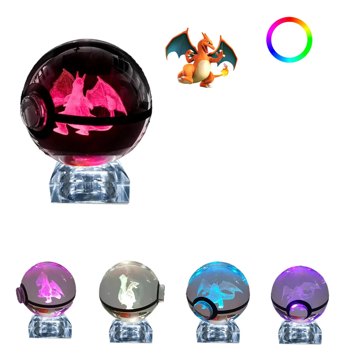DEL Pokebola De Cristal 3d Pokemon Cristal Varios Modelos Luz - imagen 5