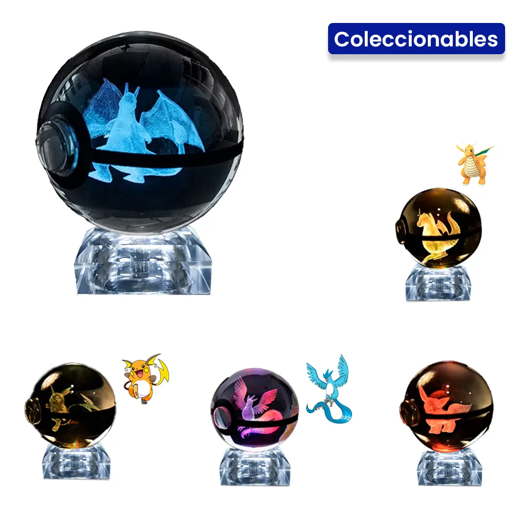DEL Pokebola De Cristal 3d Pokemon Cristal Varios Modelos Luz - imagen 6