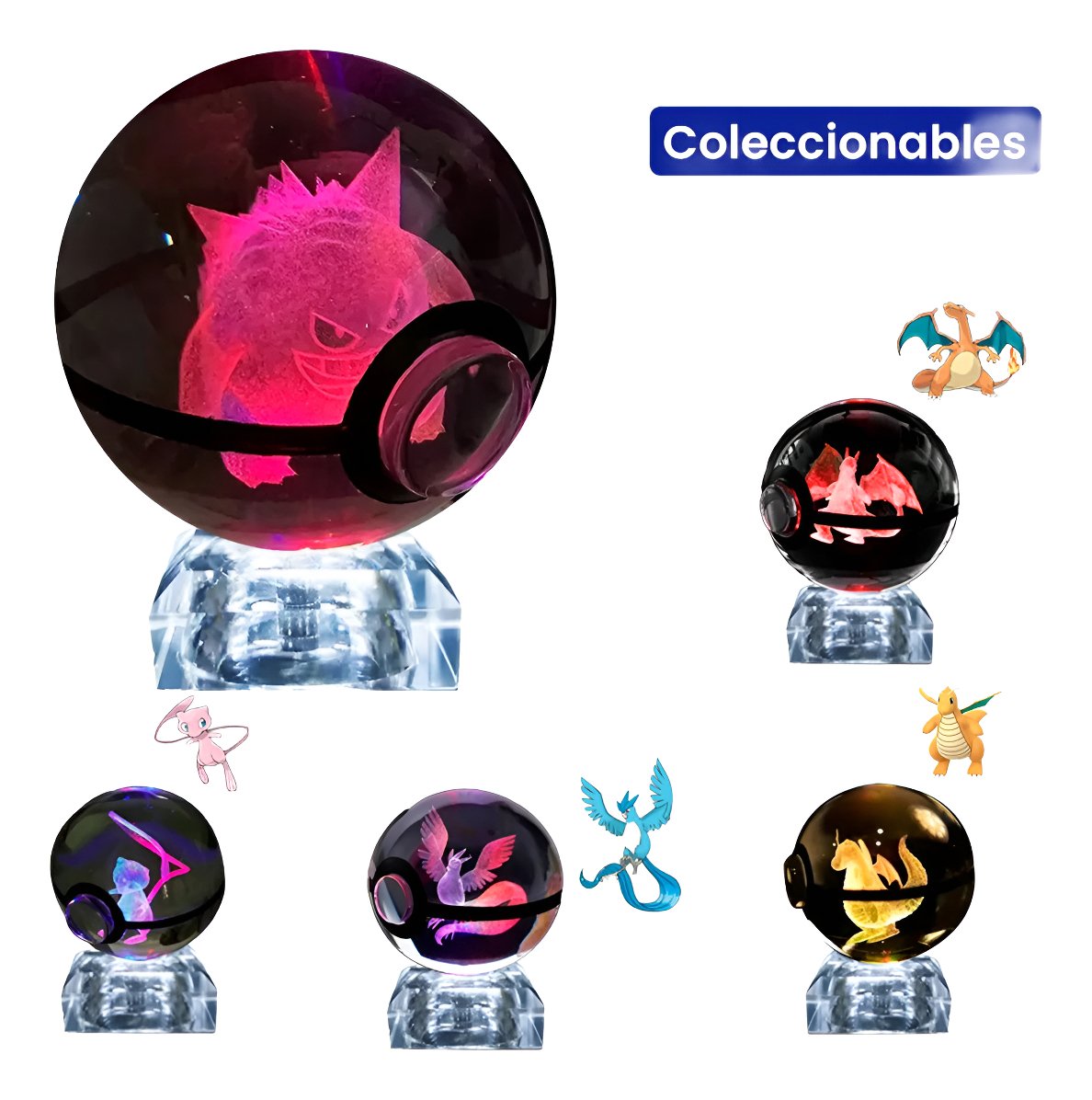 DEL Pokebola De Cristal 3d Pokemon Cristal Varios Modelos Luz - imagen 6