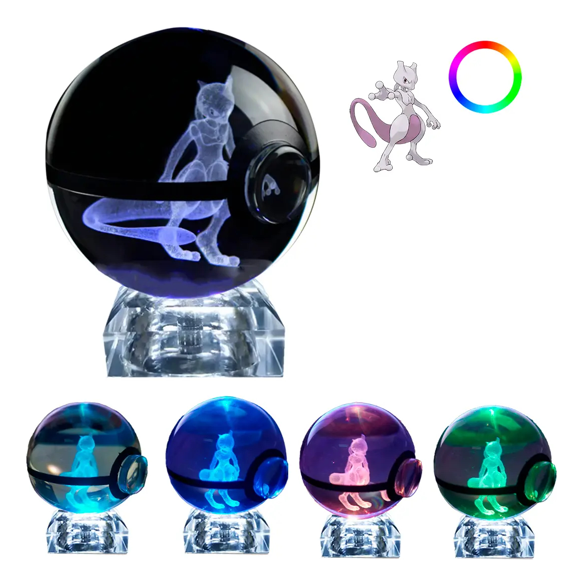 DEL Pokebola De Cristal 3d Pokemon Cristal Varios Modelos Luz - imagen 5