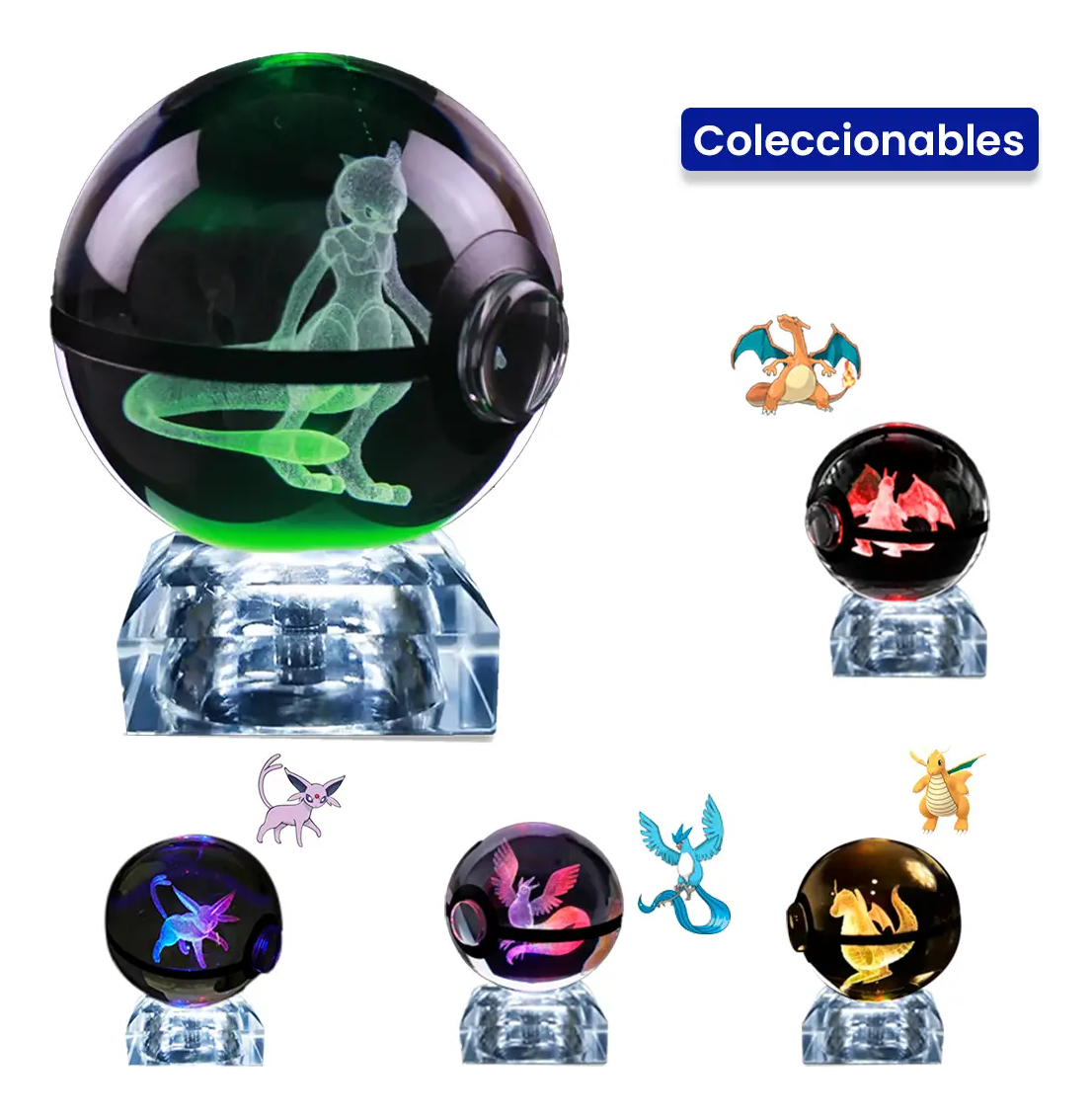 DEL Pokebola De Cristal 3d Pokemon Cristal Varios Modelos Luz - imagen 6