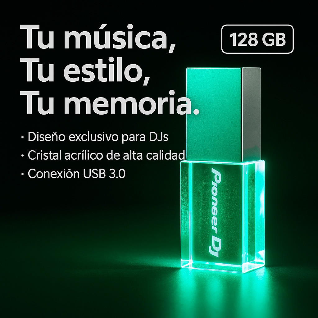 Memoria USB Pioneer DJ 128GB modelo PdjVerde128gb color verde cristal, compatible con CDJ-Nexus 2 y CDJ-3000 para cargar musica y cues