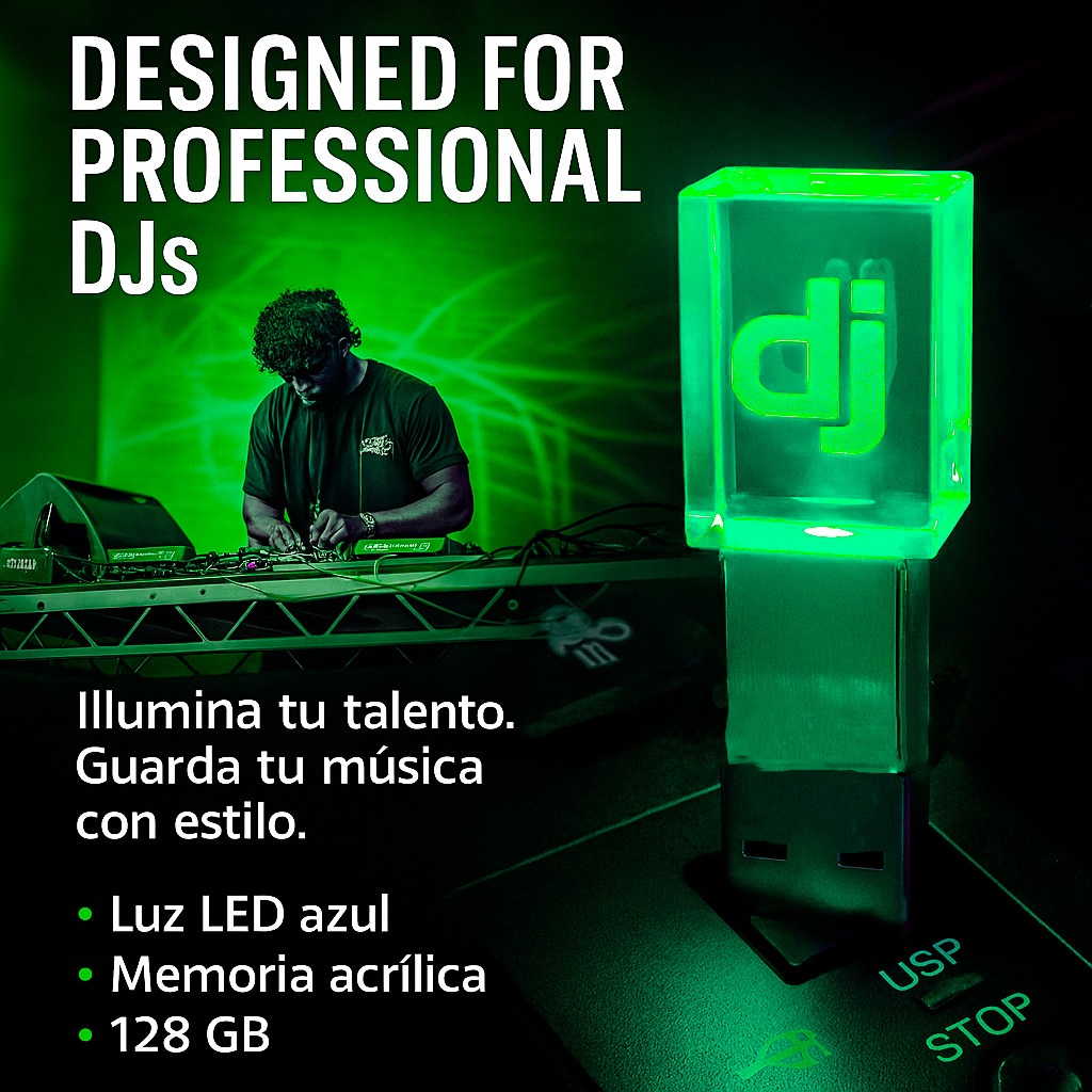 Memoria USB Pioneer DJ 128GB modelo PdjVerde128gb color verde cristal, compatible con CDJ-Nexus 2 y CDJ-3000 para cargar musica y cues
