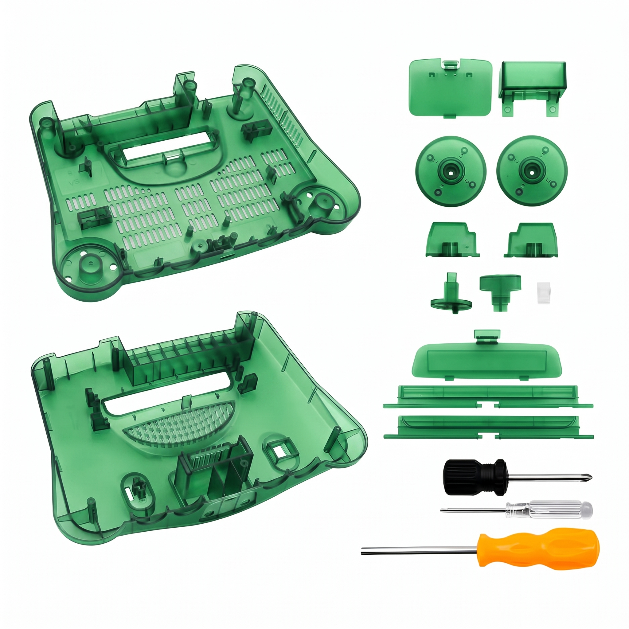 Consola Nintendo 64 con carcasa transparente personalizada color verde cristal, kit de reemplazo con destornilladores incluidos para instalacion sencilla