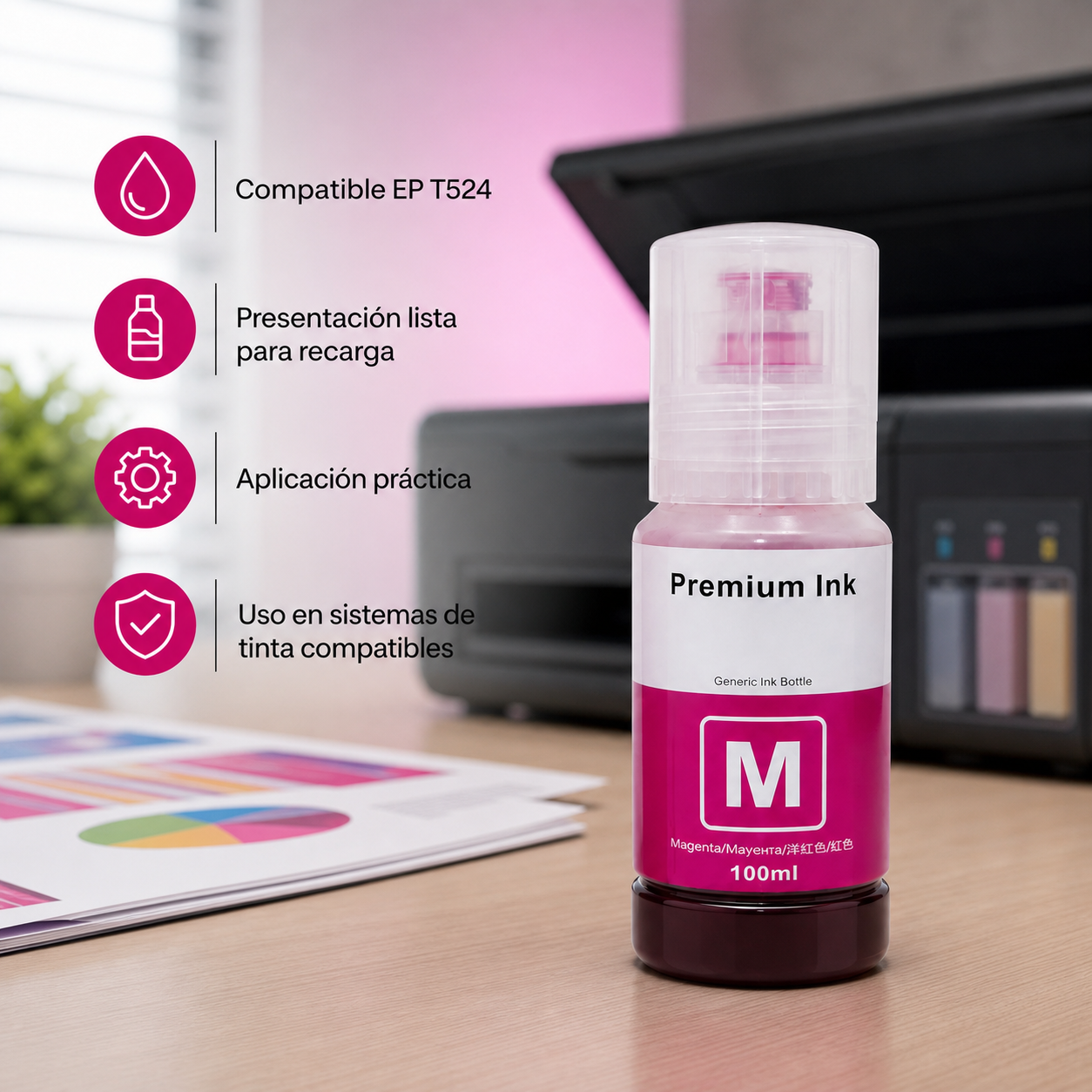 Bote de Tinta Magenta 100 ml Compatible para EP T544/T504
