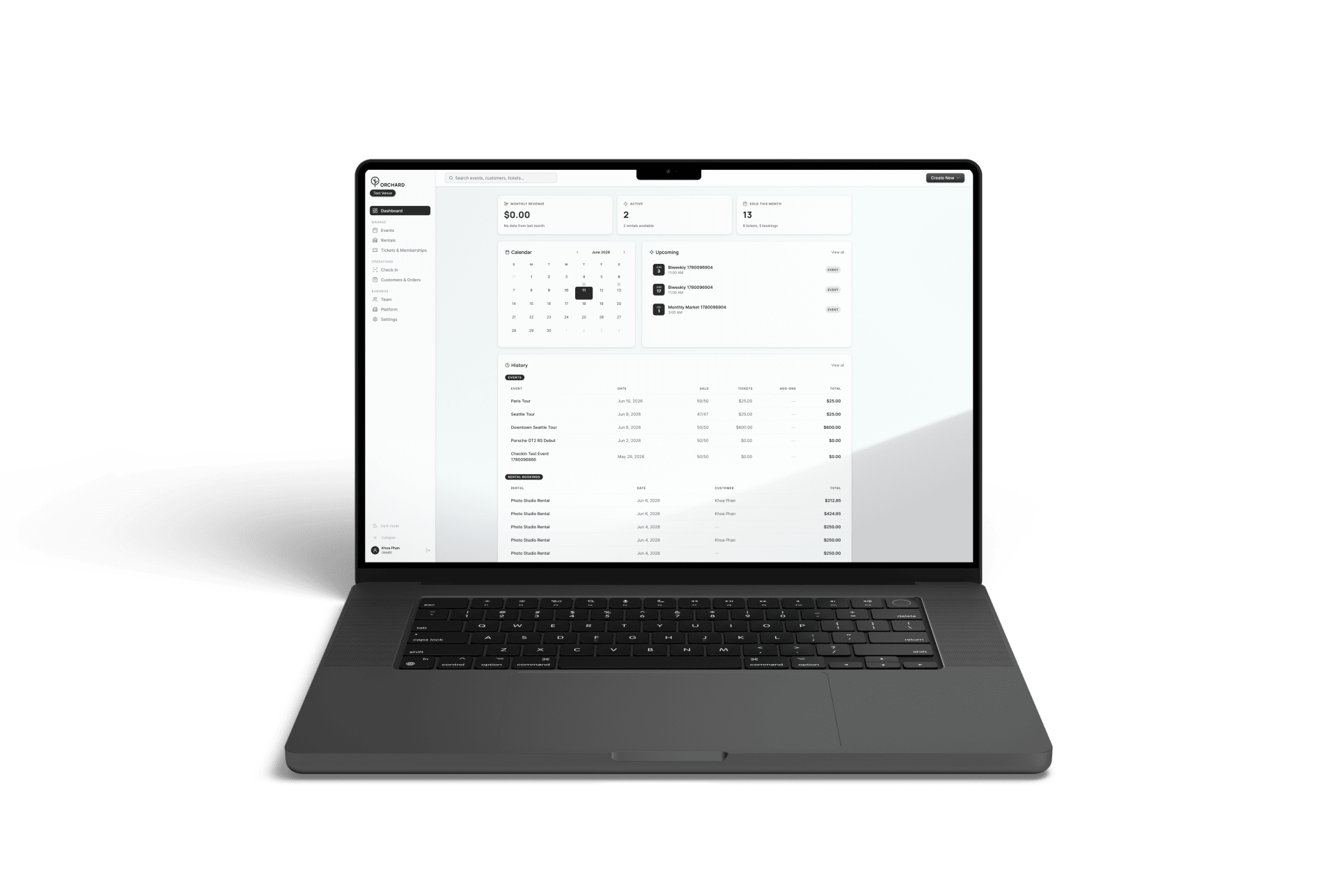 Orchard admin dashboard on MacBook
