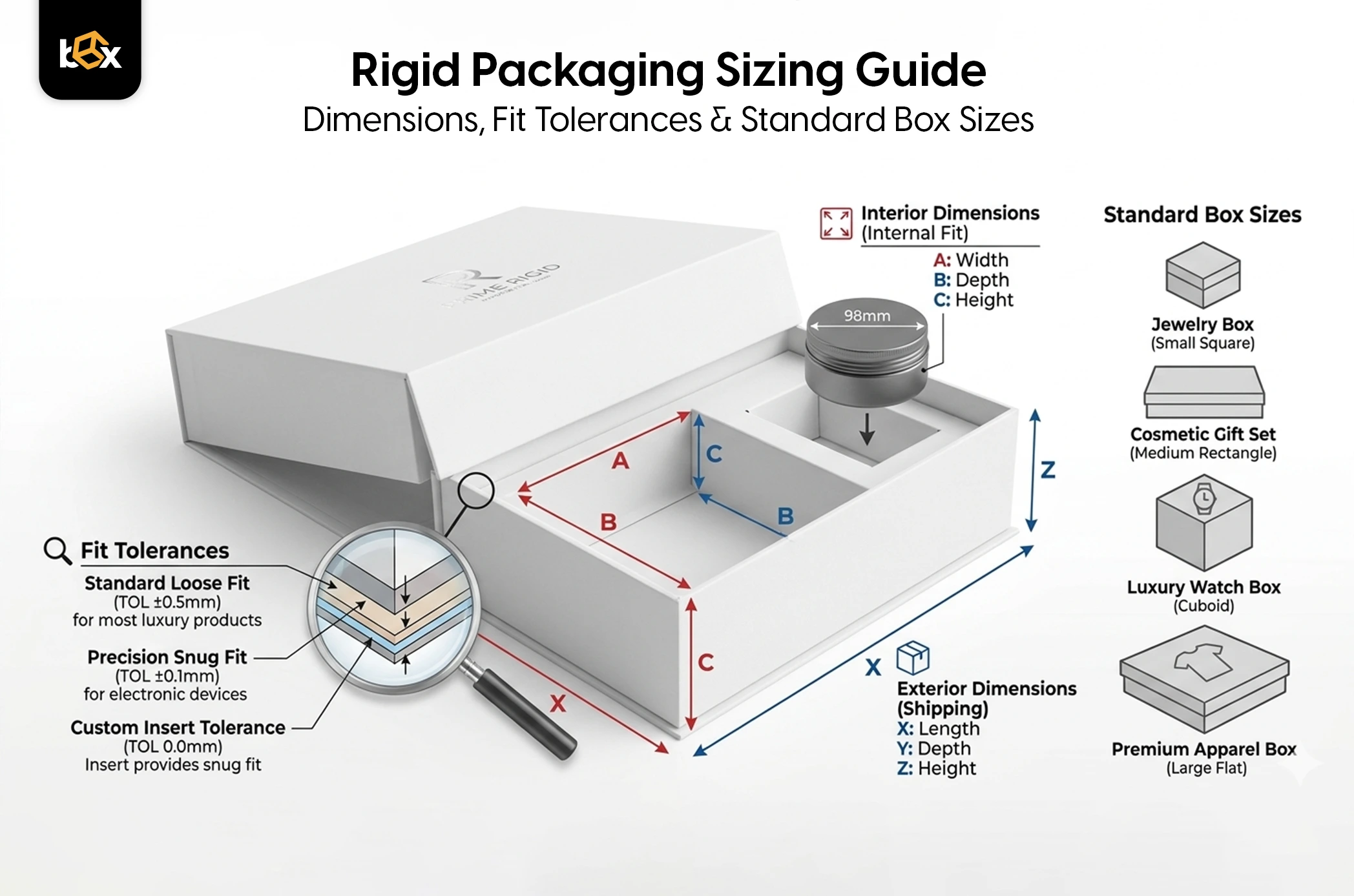Rigid Packaging Sizing Guide: Dimensions, Fit Tolerances & Standard Box ...