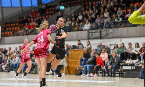 Håndballspiller i kamp og dame med adidas håndballsko
