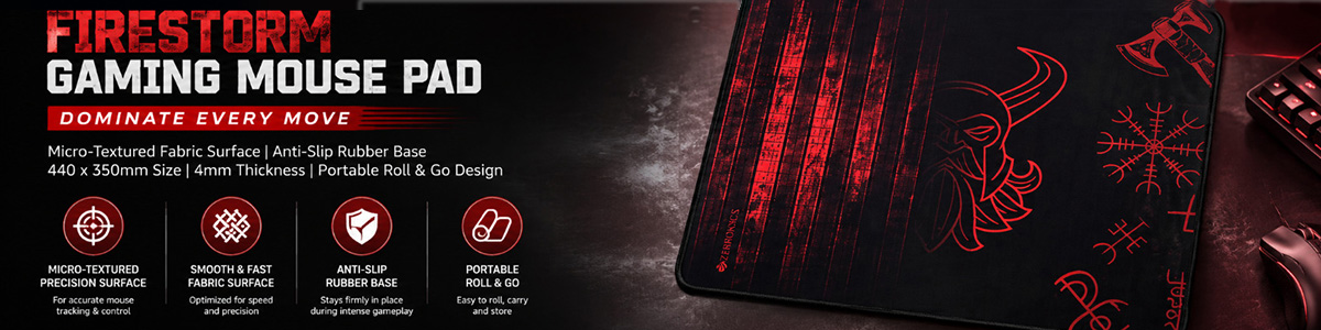 ZEBRONICS Firestorm Gaming Mouse pad for All Mouse sensors with Micro-Textured Fabric Surface,