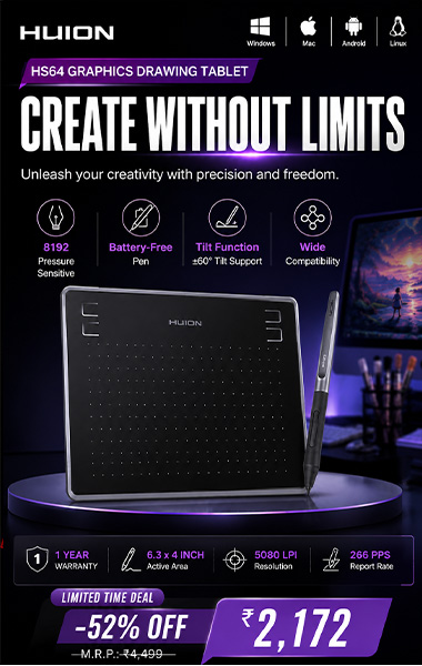 HUION HS64 Graphics Drawing Tablet, 6.3 x 4 inch Battery-Free Pen Tablet with Tilt Function, 8192 Pressure Sensitive for Digital Art, Painting & Design, Compatible with Windows, Mac, Android & Linux