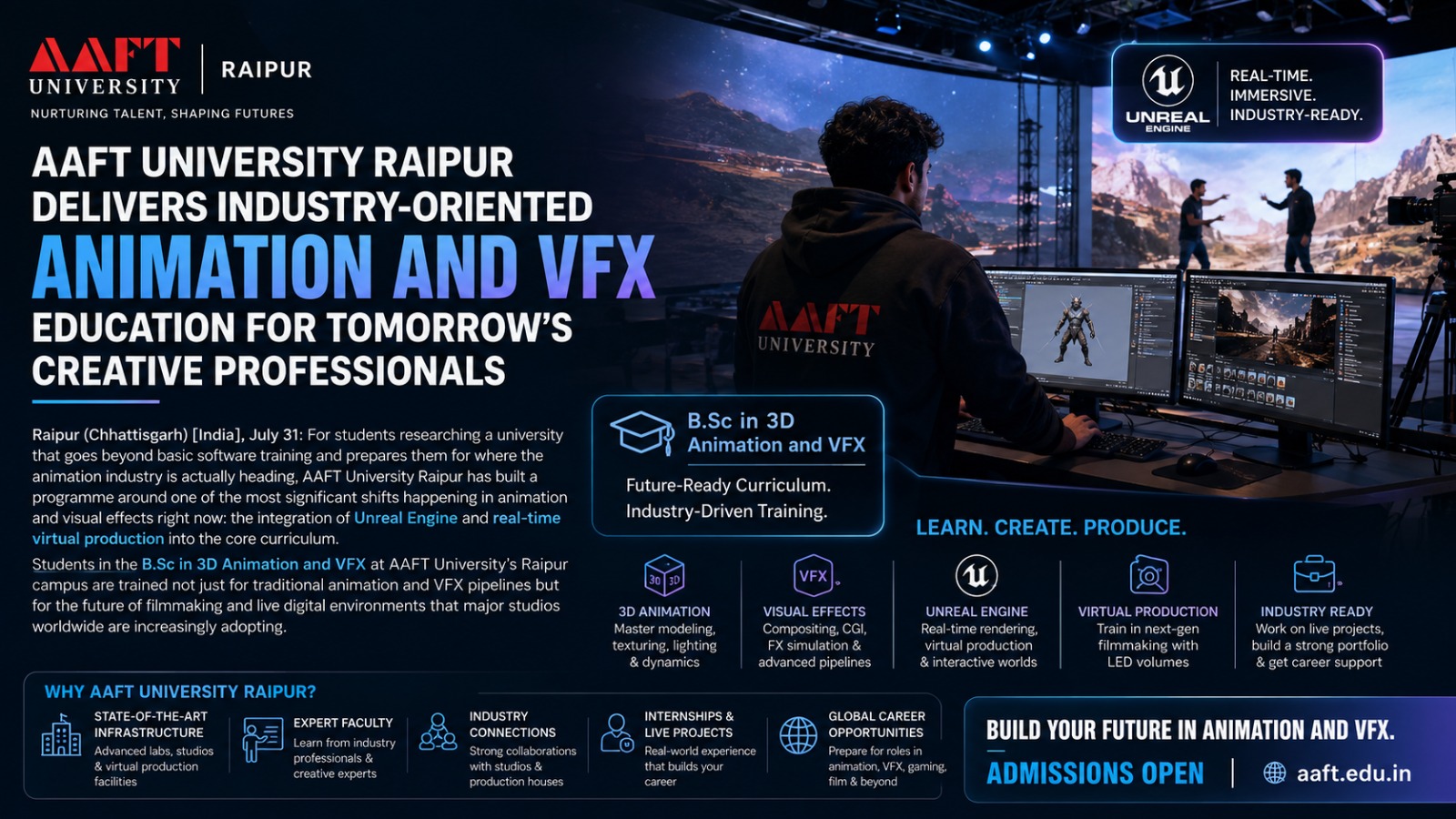 AAFT University Raipur Delivers Industry-Oriented Animation and VFX Education for Tomorrow's Creative Professionals