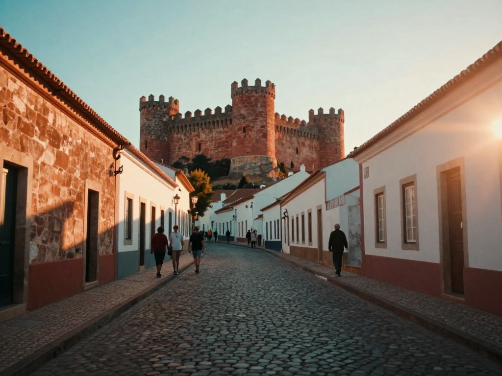 Easy winter day trip: Silves glows at golden hour under clear skies.