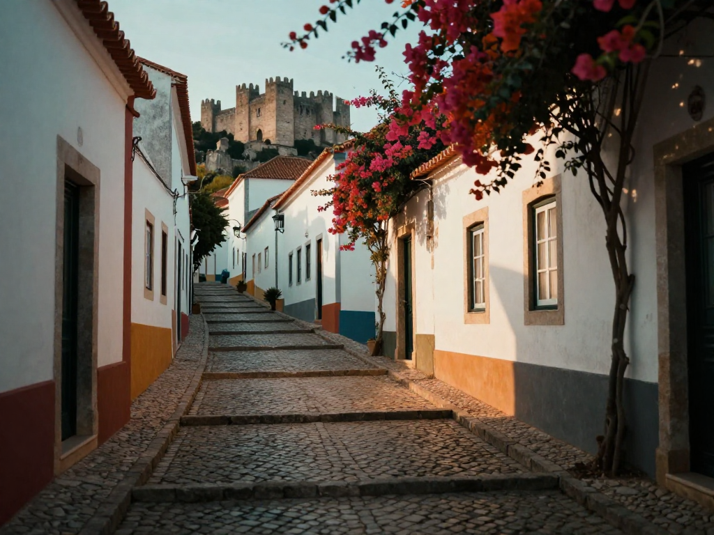 Cobbled lanes and whitewashed walls on the walk up to the castle.