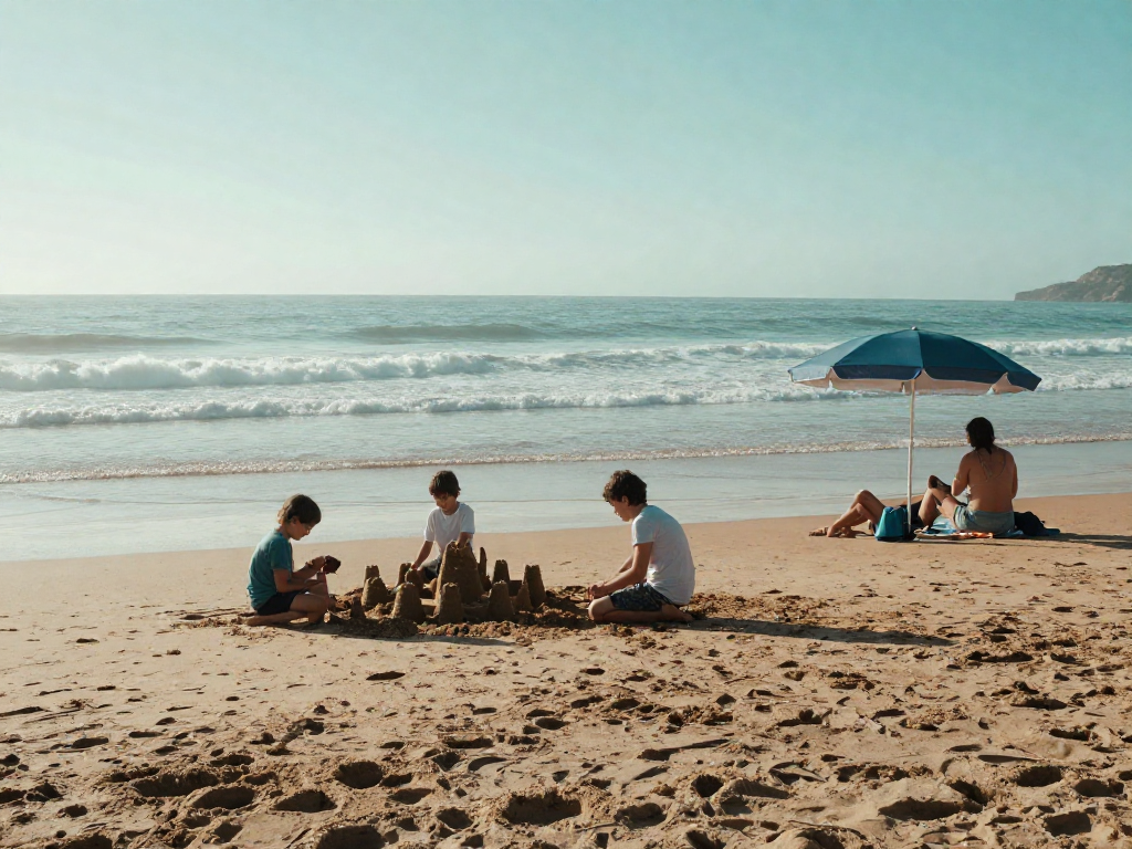 Wide sand and gentle waves create an easy family beach morning