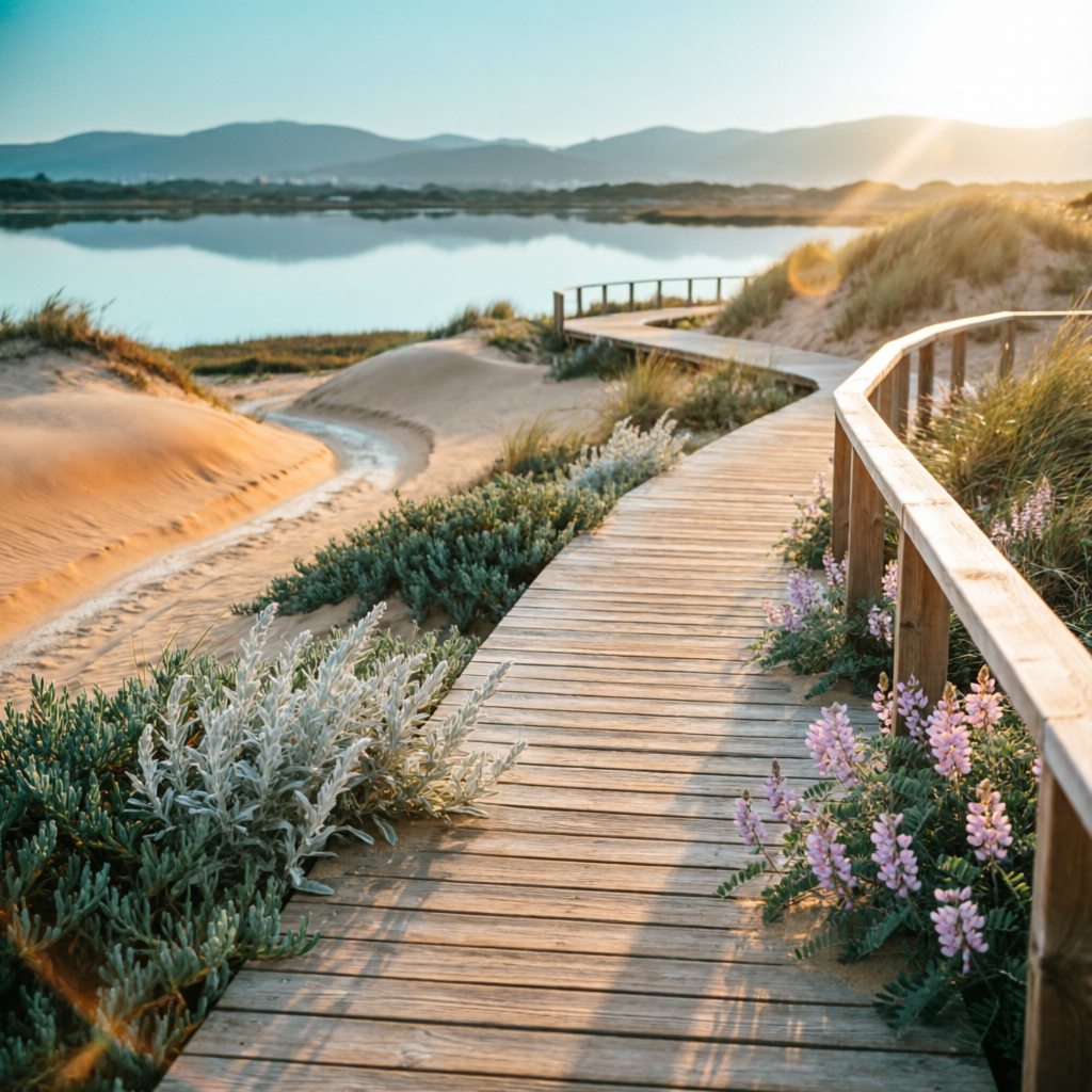 An easy coastal walkway through dunes, wetlands, and open Algarve skies.