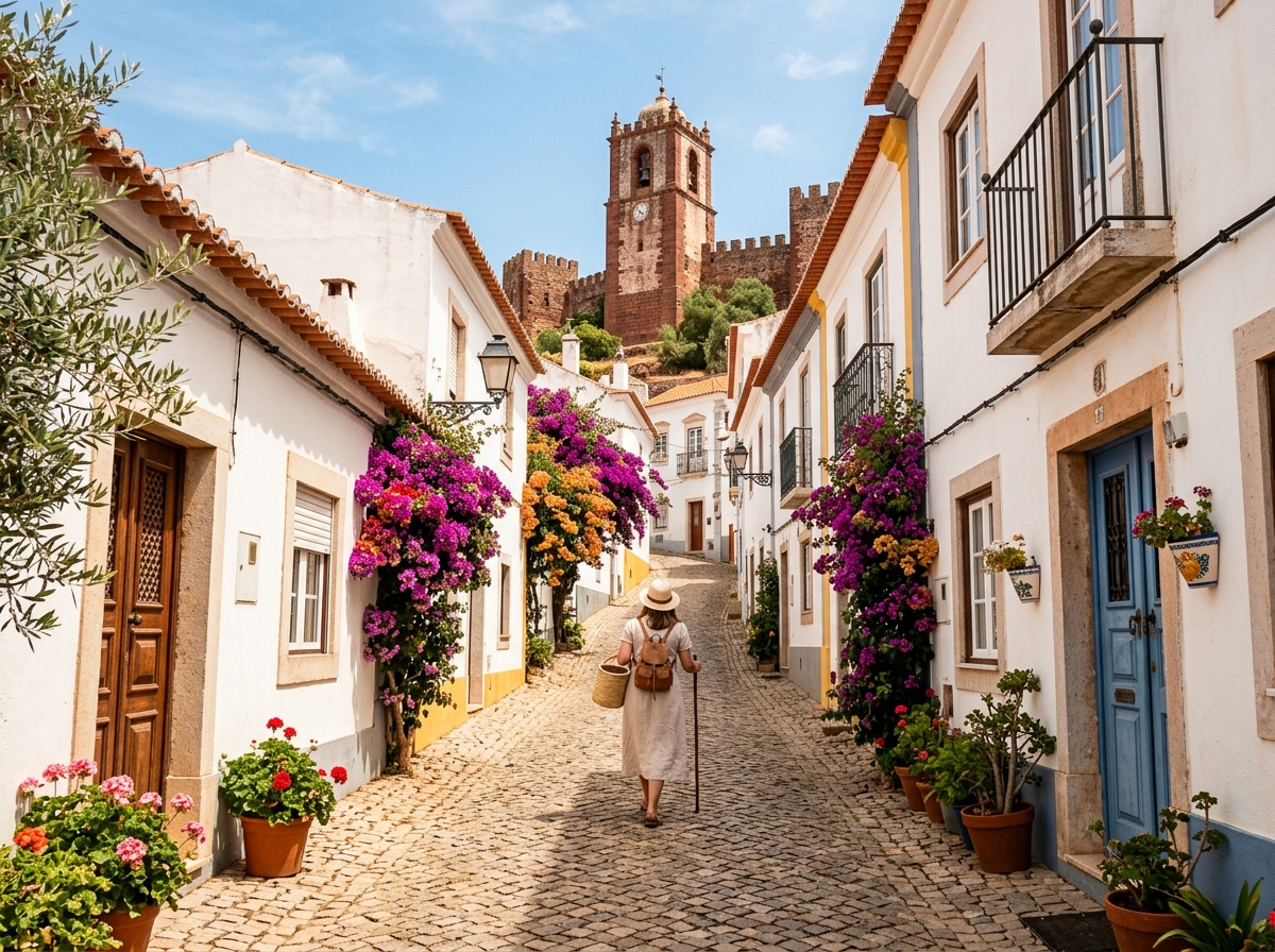Cobbled lanes climb gently toward the cathedral at Silves old town
