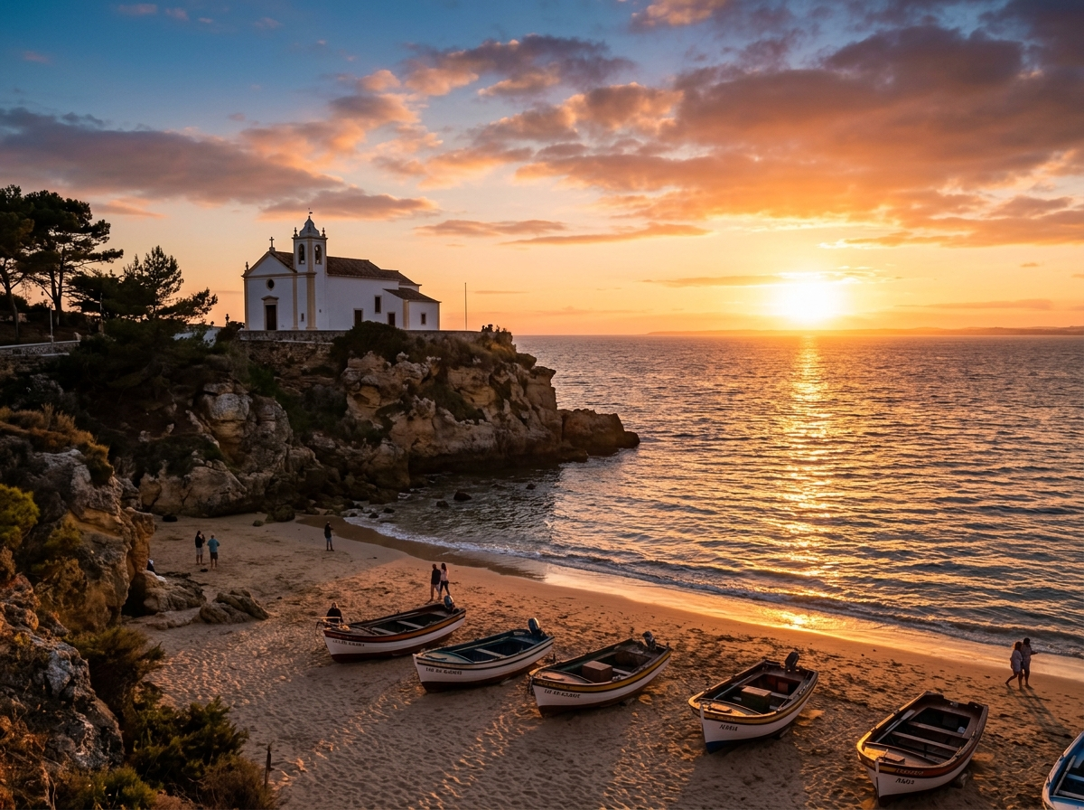 At sunset, the chapel feels rooted in sea, sky, and memory.