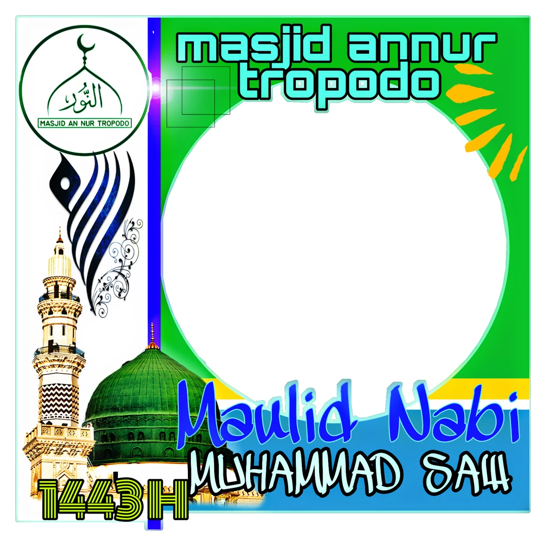 Download Gambar Twibbon Maulid Nabi Muhammad Masjid ANNUR 2021 buatan Cak bazz