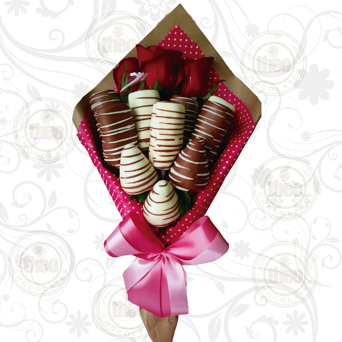 Ramo de marshmallows y fresas con chocolate