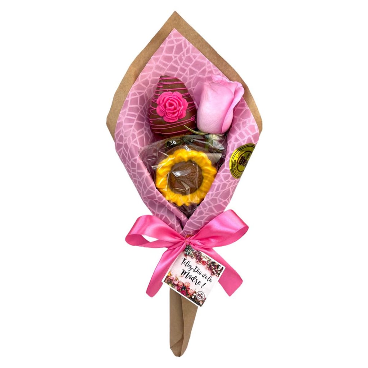 Ramo con Girasol, Fresa y Rosa Natural