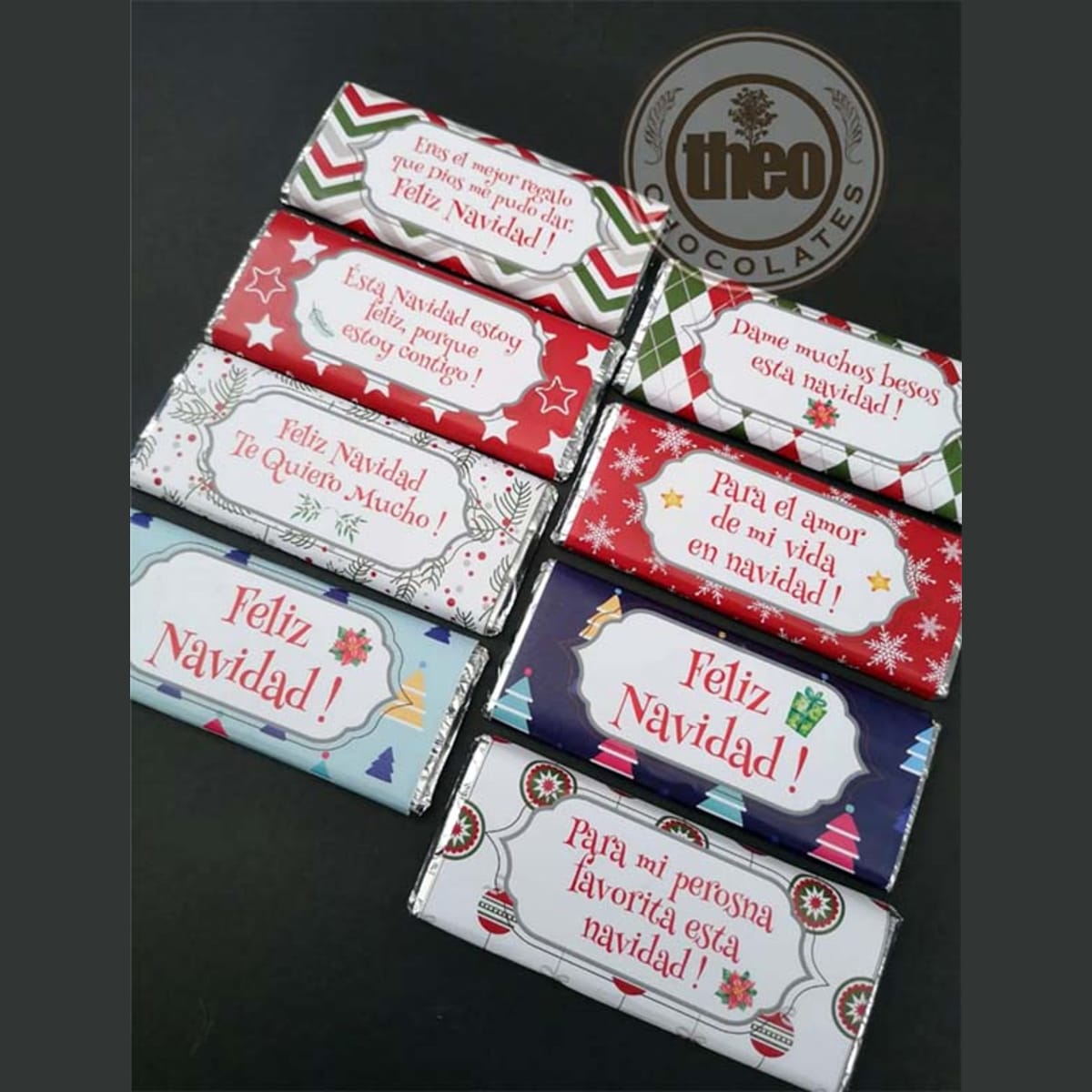 Barras de chocolate con mensajes navideños