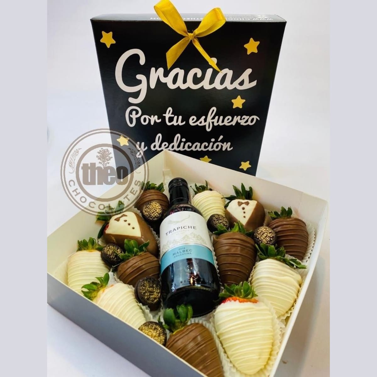 Caja "Gracias por tu esfuerzo y dedicación" con vino