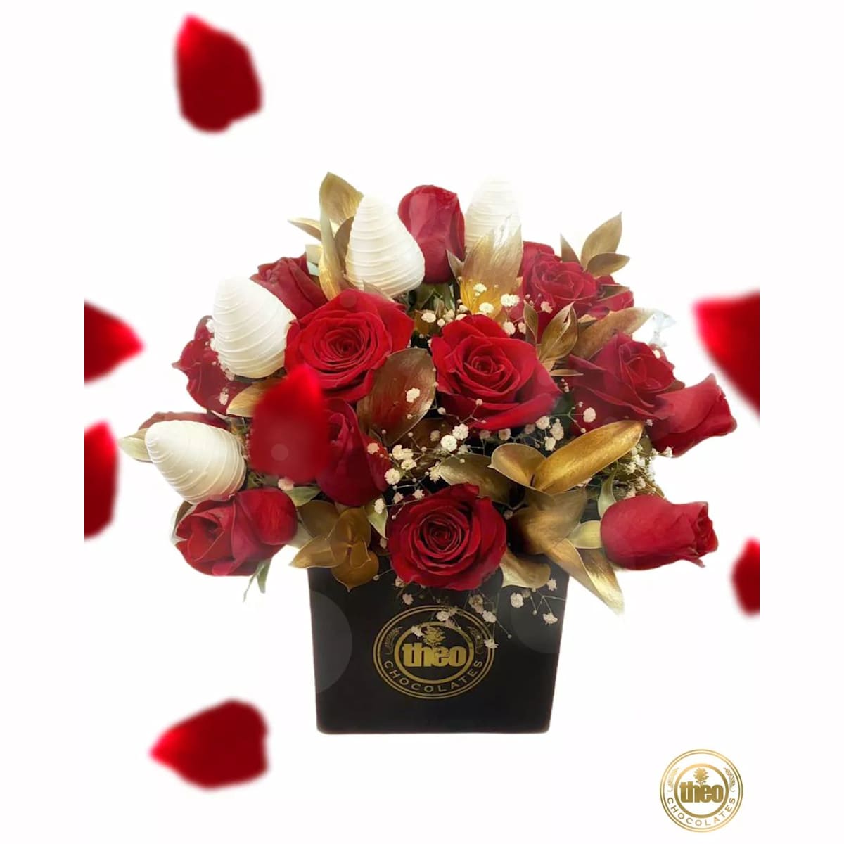 Arreglo Rosas  y Fresas Blancas
