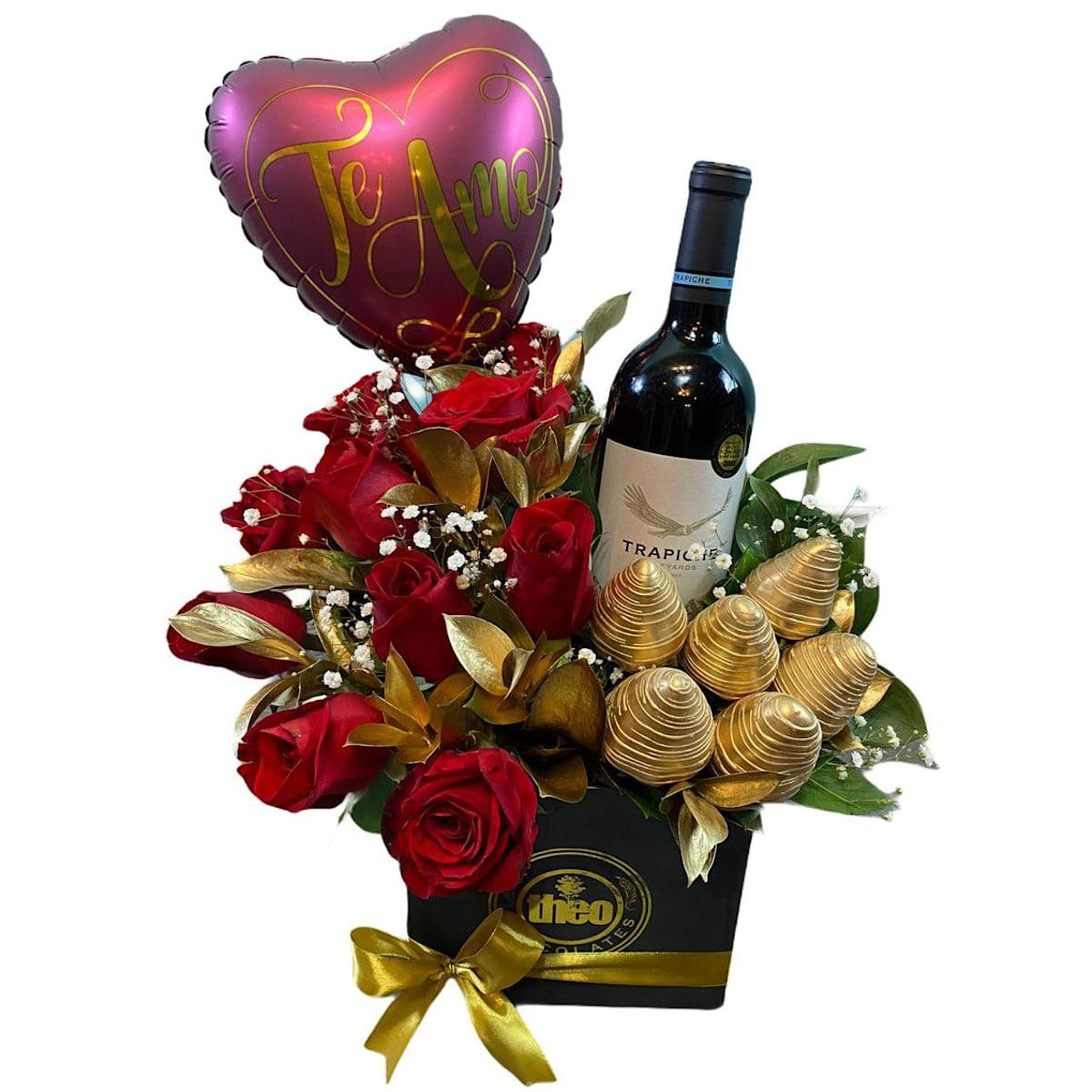 Arreglo Fresas, Rosas y Vino