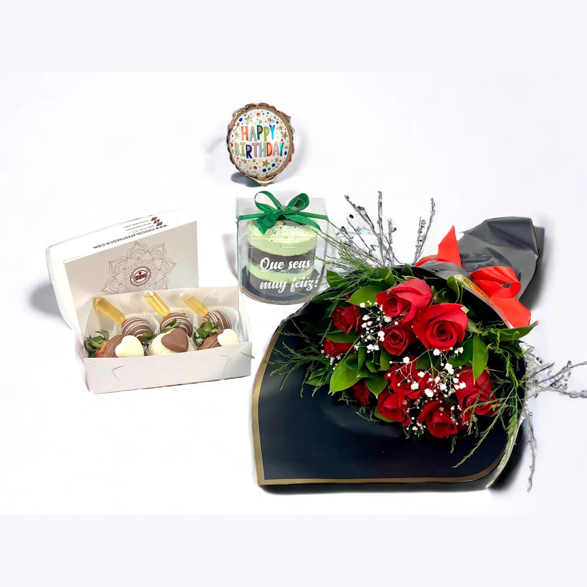 Combo mini shots con rosas y queque